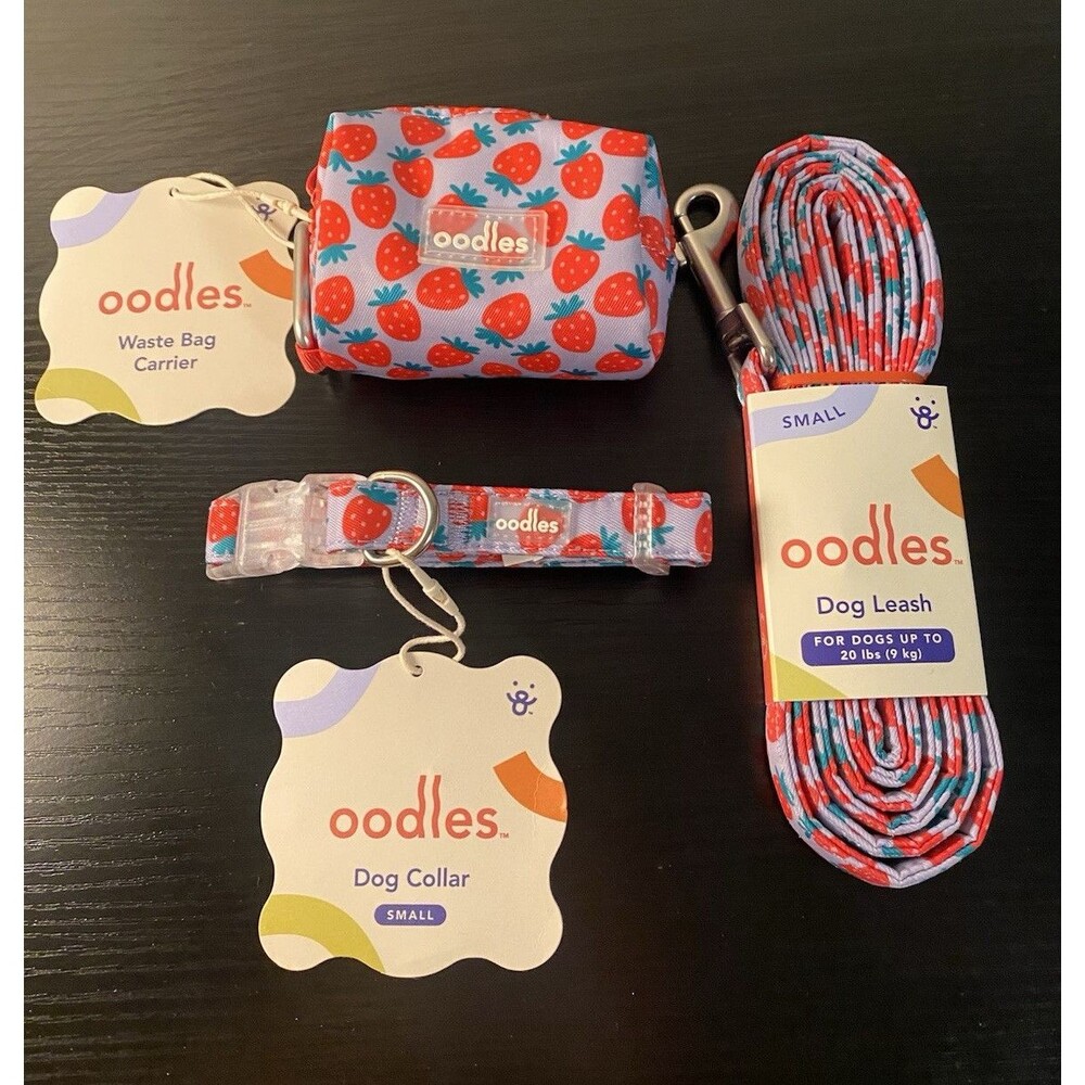 Oodles Purple Strawberry Print Dog Walking 3 Piece Set Small